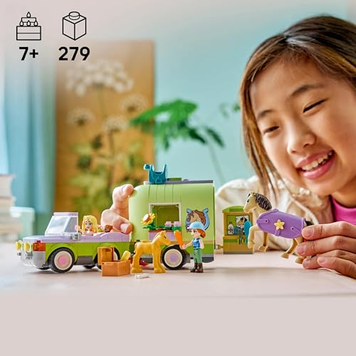 Image of LEGO Friends Horse & Baby Foal Trailer Toy - with 2 Minidolls, Puppy, Horse, Foal and Frog - 42695