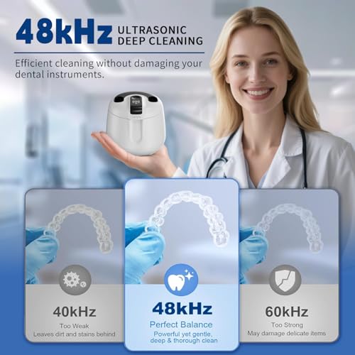 Image of Ultrasonic Retainer Cleaner Machine 48kHz, Cordless Dental Cleaning Pod, Ultrasonic Retainer Cleaner for Aligners, Dentures, Mouth Guards, Toothbrush Heads and Jewelry with 200ML Capacity, LAB Supply