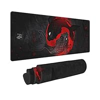 Samurai - Alfombrilla De Mouse Larga Y Extendida XL Con Sol, Luna Y Sol, Color Negro, Rojo, Para Escritorio, Escritorio, Grande, De Goma, Bordes Cosidos, 31.5 X 11.8 Pulgadas