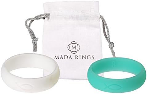 2 Pack Women Silicone Ring, Teal and White from Mada Rings, size (6)