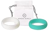 2 Pack Women Silicone Ring, Teal and White from Mada Rings, size (5)
