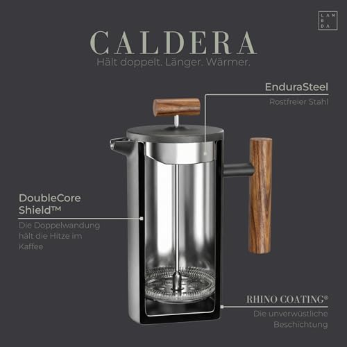 LAMBDA COFFEE® CALDERA Thermo French Press Edelstahl I 1 Liter - 5 Tassen Dusk Blue Blau I 3 Größen erhältlich I Kaffeebereiter aus Edelstahl | Doppelwandig: Hält lange Warm I Kaffeezubereiter | 2