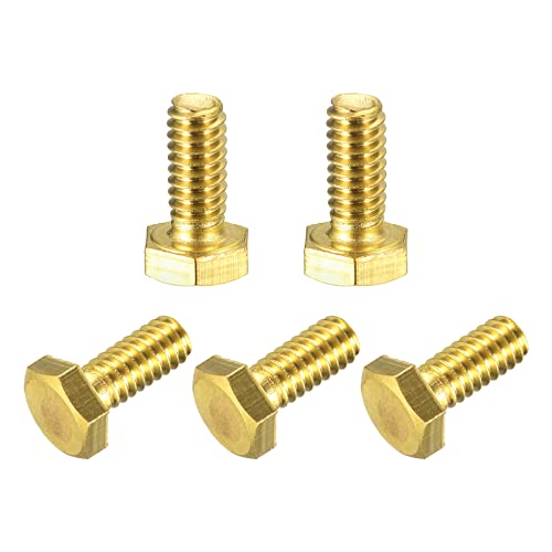 Image of uxcell Brass Hex Bolts, 1 /4-20x5 /8 5pcs Fully Thread Grade 4.8 Solid Brass Hexagon Head Bolt Machine Screws for Machinery
