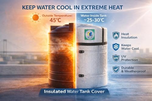 Image of Insulated Water Tank Cover for Overhead Tanks Aluminium Foil Bubble Insulation Heat & Cold Protection Waterproof Fabric UV Resistant Buckle Straps 500-2000 L (12MM, 500 LTR)