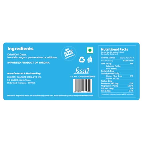 Image of Flyberry Gourmet Deri Dates (Khajoor /Khajur) 500 g | 100% Natural | Rich in Calcium, Iron and Potassium | Instant Energy