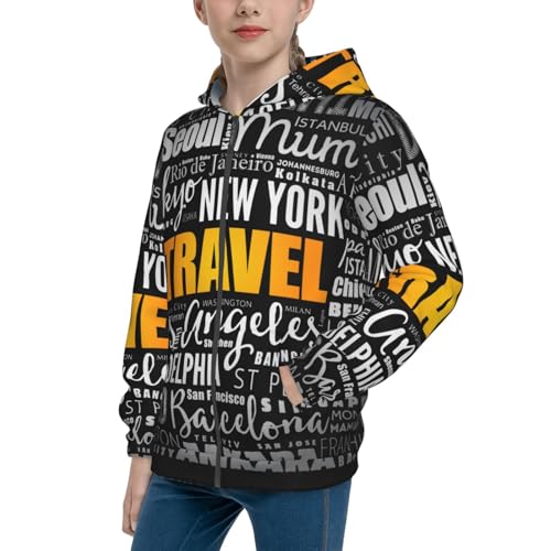Travel Kid Hoodies Boys Zip Up Sweatshirts Girls Pullover with Pocket
