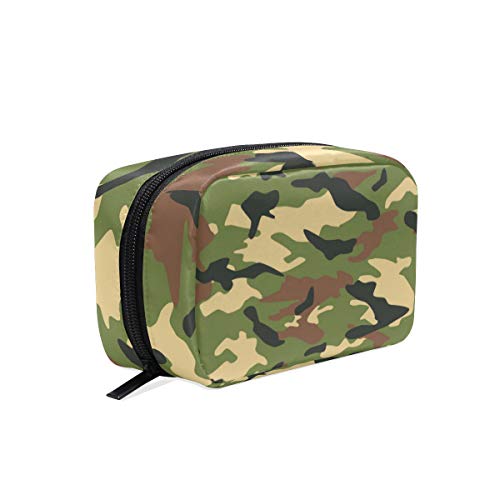 Mnsruu - Bolsa organizadora de maquillaje de camuflaje verde militar, bolsa de almacenamiento de capacidad para regalo para mujeres y niñas