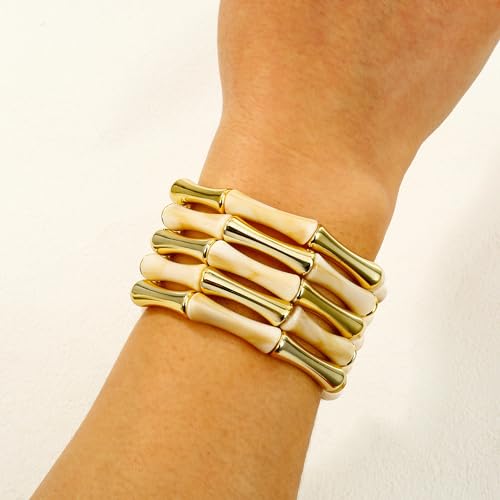 Gold Tube Bangle Bracelets for Women Stackable Bamboo Chunky Acrylic Beads Stretch Friendship Summer Beach Bracelet Jewelry3