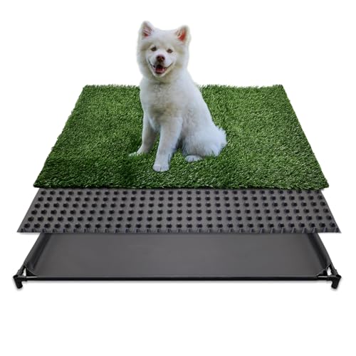Image of Dog Grass Pad with Tray, 35 inch X 23 inch Large Indoor /Outdoor Potty Training Pad, Durable Leak-Proof Tray and Reusable Puppy Grass Pads, Easy Clean Portable Pet Relief System for Small to Medium Dogs