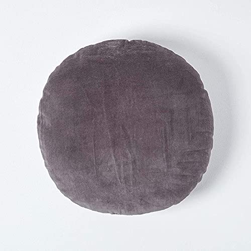 CHRONEX Pack of 1 Dark Grey Round Velvet Cushion Super Soft Cotton Velvet Luxury Cushion Cover Thick Plain Accent Throw Pillow for Sofa and Bed Decoration, 45cm (18") Diameter