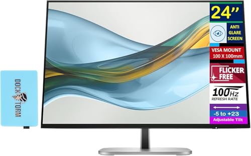 Image of HP Series 5 Pro 524pn 24 inch WUXGA IPS Monitor, 5ms Response time, Anti-Glare, Flicker Free, VESA Mount (100mm), HDMI, DisplayPort & Dockztorm USB Port Expander, Black /Silver Color (9D9A7AA#ABA)
