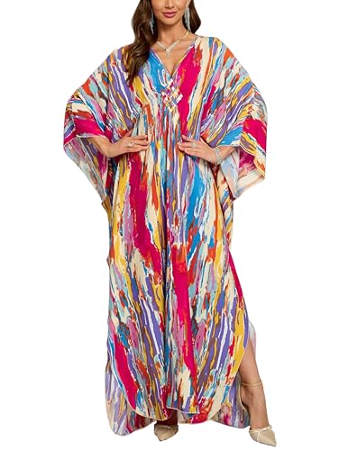 Image of KEYLORTING Plus Size Kaftan Dress Women, African Moo Moo Print Caftan, Batwing Dress, Beach Cover Up for Party and Loungewear