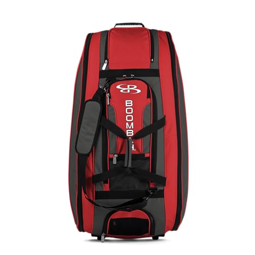 Boombah Beast Rolling Bat Bag - 40" x 14" x 13" - BB2C23 Charcoal/Red - Holds 8 Bats, Glove and Shoe Compartments