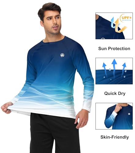 Image of AOBUTE Mens Long Sleeve Swim Shirt Quick Dry Sun Protection Rash Guard