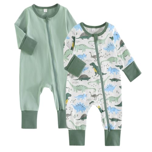 Image of BeiVSlley Baby Boy Girl Footless Zipper Romper Long Sleeve Cotton Jumpsuit Coverall Newborn Solid Outfits Clothes