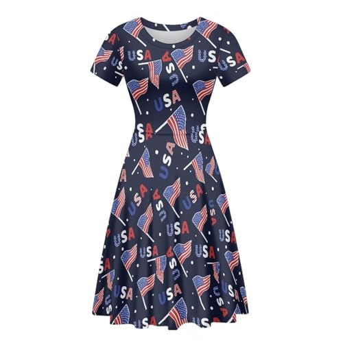 Image of POLERO Women Puffy Swing Elegant Party Midi Dresses Short Sleeve Round Neck A-Line Dress