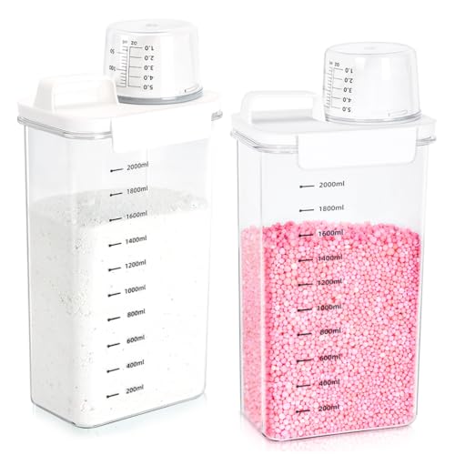 Tokokimo 2300 ml Luftdichter Waschmittelspender mit Messbecher, Waschmittelbox für Pulver, Mehrzweck Waschpulver Spender, Geeignet für Waschpulver, Waschmittel, Getreide, 2 Stück, weiß
