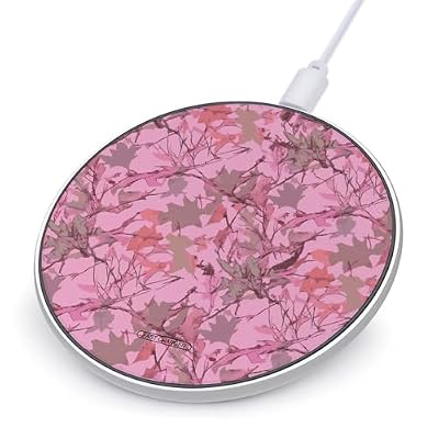 Pink Leaves Camo Wireless Charger 10W Portable Fast Wireless Charging Pad Compatible with Phone Slim Charging Station Lightweight Charger Mat Charging Block for Travel Home Office