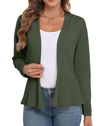GRECERELLE Women Lightweight Casual Long Sleeves Cropped Cardigan Open Front Peplum Knit Sweater Outwear3