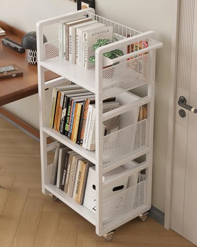 UMDONX Book Cart Heavy Duty Double-Sided with Silent Wheels & 3 Magnetic Book Supports Rolling Bookshelf Library Book Truck for Home, Office, or School