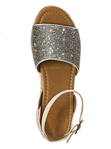 Aquapillar Rhinestone Glitter Flatform Sandal - Women Ankle Strap Crystal Platform #TOP4
