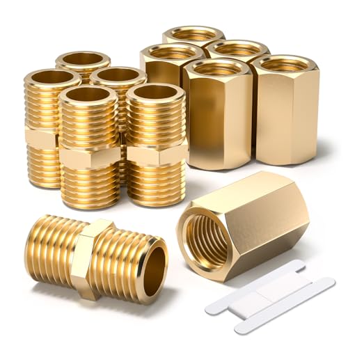 Bwintech 12 Uds 1/4 "a 1/4", rosca BSP hembra y macho, pezón hexagonal de latón y conector de acoplamiento hexagonal para conversión de conexión de tubería