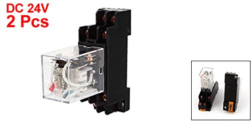 Miniatura 2 de uxcell Relé de alimentación de bobina DPDT DIN montado en riel JQX-13F con zócalo, 2 piezas, DC 24V, 8 pines, 1.378 in