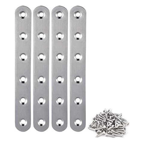 4 Pieces Stainless Steel Straight Brace (6.1 x 0.7 inch，156 x 18 mm) Flat Straight Braces, Straight Brackets, 24 Pieces Screws Included Cover