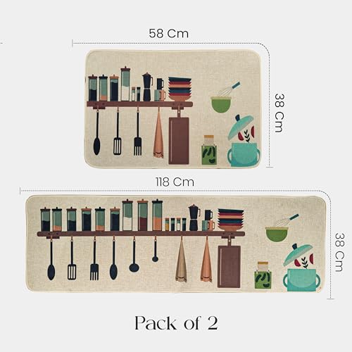 Image of Yellow Weaves- Non-Slip Kitchen Floor Mats, Water Absorbent, Rugs,Standing Jute Mats for Kitchen, Office, Sink and Laundry Room, Beige Culinary (Pack of 2)