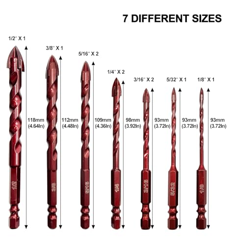 Fewell FWDGL00051 Masonry Drill Bits 10 Pcs, Concrete Drill Bit Set Size 1/8 Inch To 1/2" thumb #1