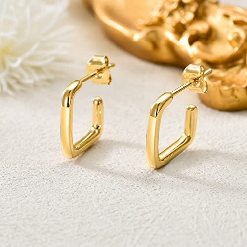 Fencci 14K Real Gold Hoop Earrings For Women, Solid Gold Square Hoop Earrings, 14K Gold Half Hoop Earrings, Chunky Open Hoop Earrings High Polished Valentines Day Fine Jewelry Gifts For Girl Wife Mom And Her #TOP5