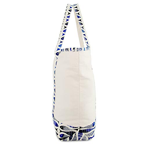 Dalix 22" Shopping Tote Bag Heavy Cotton Canvas (Zippered Top) Blue Antique Fish #TOP2
