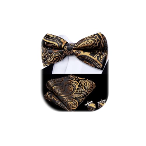 Image of Dubulle Mens Paisley Striped Bowtie Set Pre-tied Bowtie for Men and Pocket Square Set Wedding Business