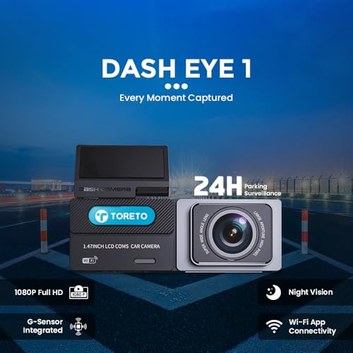 Image of Toreto Dash Eye1 Camera for Car Front and Rear|1080P Full HD Dash Cam|3 inch LCD & ADAS Dashcam|Night Vision|G-Sensor|Wi-Fi App Connectivity|Parking Surveillance Loop & Emergency Recording Car Dash Camera