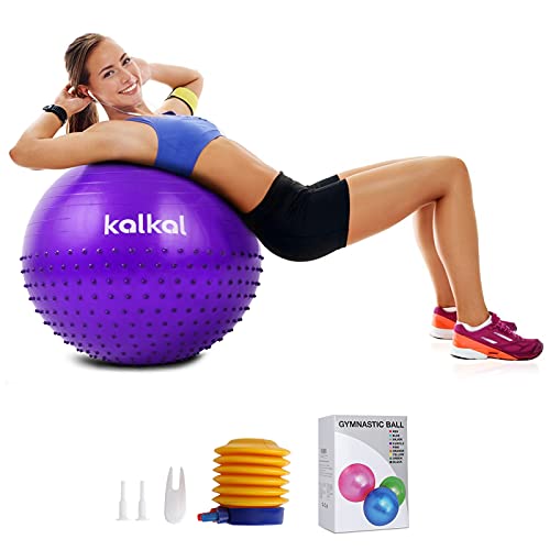 Kalkal Exercise Ball , 65cm Upgraded Anti Slip Yoga Ball with Massage Point Fitness Ball Chair for Birthing，Pilates，Yoga Stability Balance, Quick Pump Included (Purple)