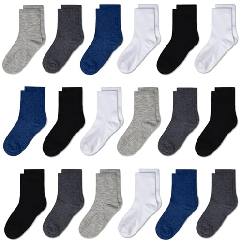 Kids' Socks 18-Pair Pack - Unisex, Breathable Moisture-Wicking Comfortable Fit for School Sports Everyday Wear