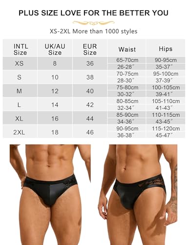 ohmydear Herren Leder String Tanga Männer PU-Leder Unterhosen Sexy Spitze Unterwäsche in Große Größen Transparent Men Brief Kunstleder Tanga Dessous Schwarz L