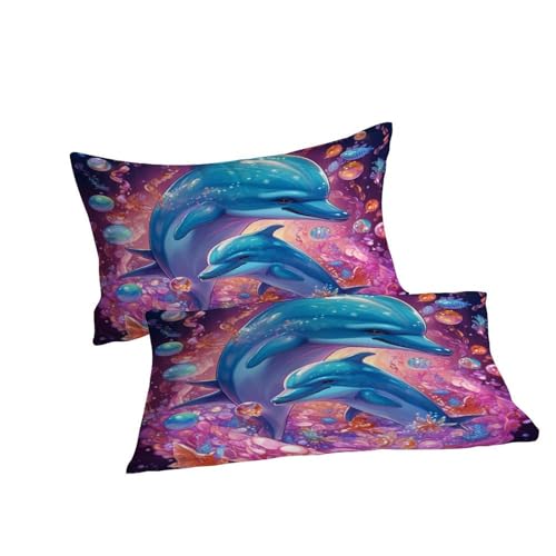 Parure de couette dauphins colorés couvre-lit microfibre luxe Super King