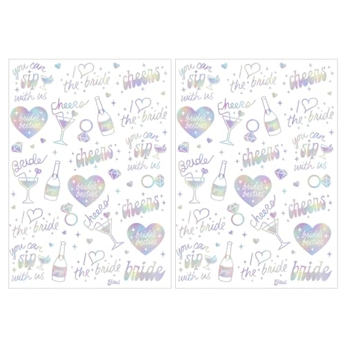Tatuagens temporárias noiva, 2 folhas Bride Tattoo, tatuagem despedida de solteira, tatuagem para casamentos, tatuagens temporárias para despedidas de solteira, despedidas de solteira tatuagens (prata)