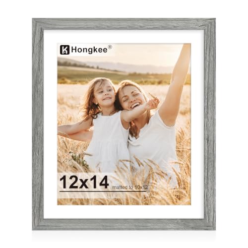 Hongkee 12x14 Picture Frame with Real Glass Wood Frame (Mat 10x12), 1 Pack