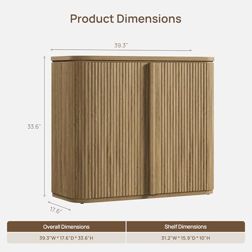 Image of SICOTAS Fluted Sideboard Buffet Cabinet with Storage, Modern Credenza with Solid Wood Handle, Mid-Century Buffet Cabinet Storage Cabinet with Door for Living Room, Entryway
