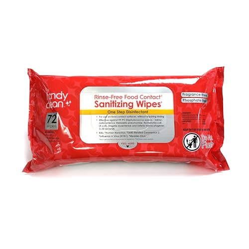 HandyClean Rinse-Free Food Contact Sanitizing Wipes Pouch Multi Surface Cleaning Supplies for Kitchen and Professional Setting - 1 pack 71 count