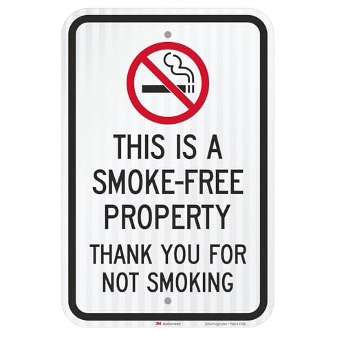 SmartSign - T1-1079-HI_12x18 This Is A Smoke-Free Property, Thank You For Not Smoking Sign By | 12" x 18" 3M High Intensity Grade Reflective Aluminum Black/Red on White
