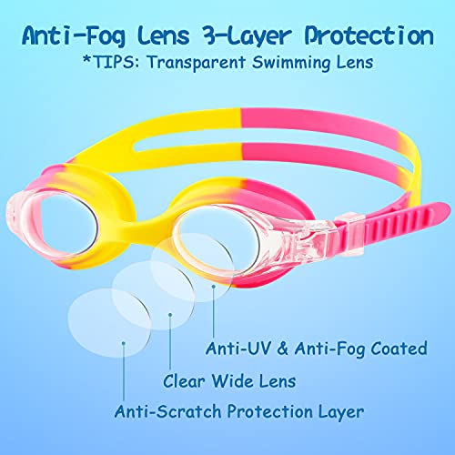 COOLOO Kids Swim Goggles, 2 Pack Swimming Goggles for Boy and Girls No Leaking Anti-Fog Waterproof Goggles for Kids 3-15