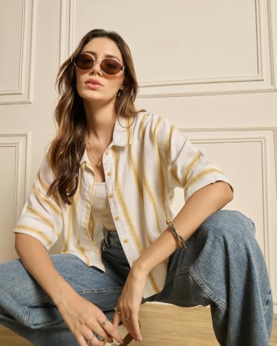 Image of Chimpaaanzee Women Checks Half Sleeve Crop Shirt