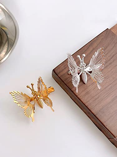 Charming Butterfly Hair Clips Set of 2, Silver/Gold
