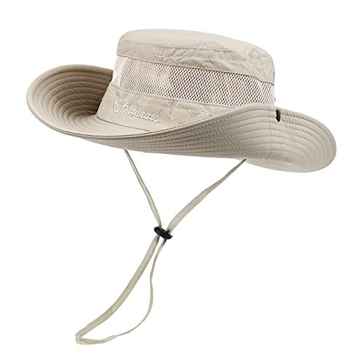 Fishing Hat Wide Brim Sun Hats for Men Women Outdoor Bucket Hat UPF 50+ Summer Sports Hats Beige One Size