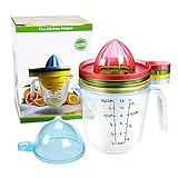 zitronenpresse 5 in 1 reibe plastik eiertrenner kleiner Plastiktrichter Messbecher, Zum Entsaften von Orangen und Zitronen, Mahlen von Knoblauch, Sieben von Eiweiß, Eingießen von Flüssigkeiten