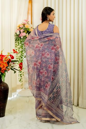 Image of MIRCHI FASHION Kota Doria Cotton Saree with Blouse Piece | Leaf Floral Printed Saree for Women | Traditional Ethnic Daily Wear Summer Saree