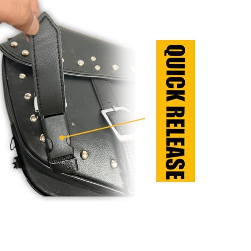 Alforja para motocicleta de cuero con tachuelas y 3 correas ajustables (Negra) miniatura 4